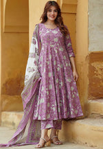 Load image into Gallery viewer, Lavender Cotton Readymade Pant Style Suit
