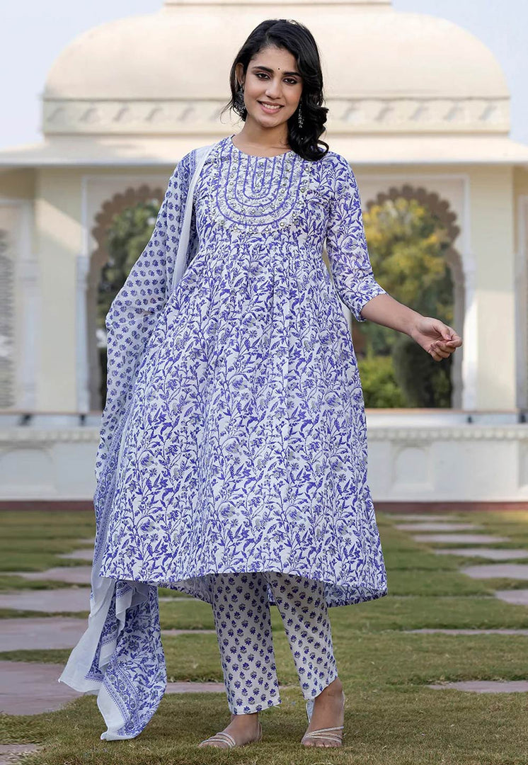 Lavender Cotton Readymade Pant Style Suit