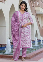 Load image into Gallery viewer, Lavender Cotton Readymade Pant Style Suit
