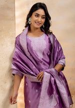 Load image into Gallery viewer, Lavender Cotton Readymade Pant Style Suit
