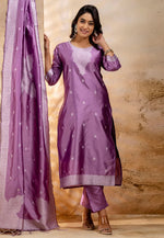 Load image into Gallery viewer, Lavender Cotton Readymade Pant Style Suit
