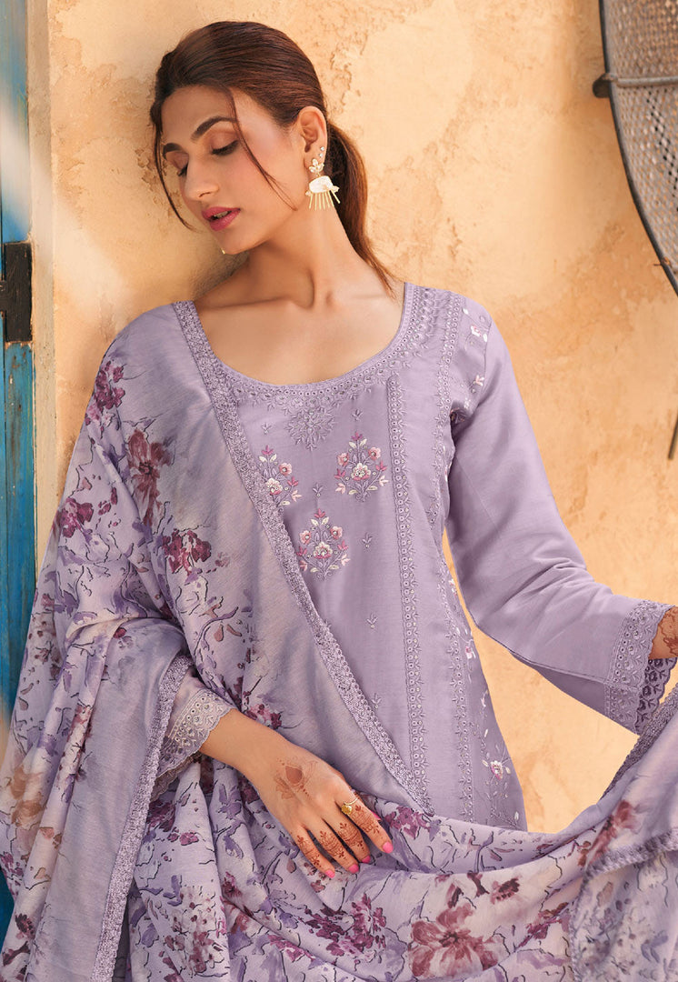 Lavender Cotton Straight Suit
