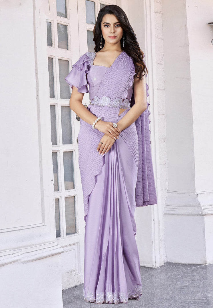 Lavender Crepe Lehenga Saree