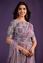 Load image into Gallery viewer, Lavender Crepe Saree With Blouse

