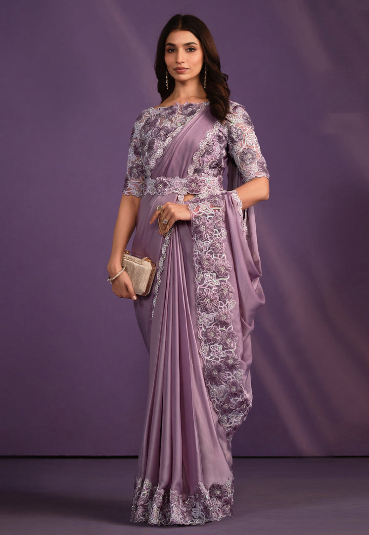 Lavender Crepe Saree With Blouse
