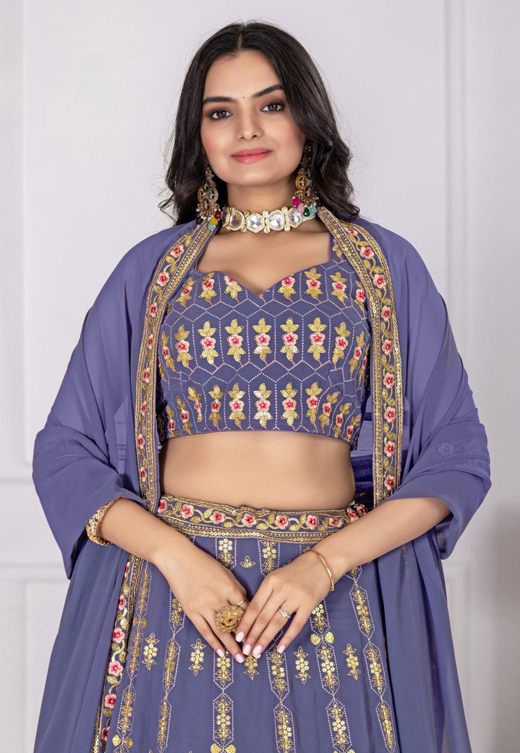 Lavender Faux Georgette Circular Lehenga Choli
