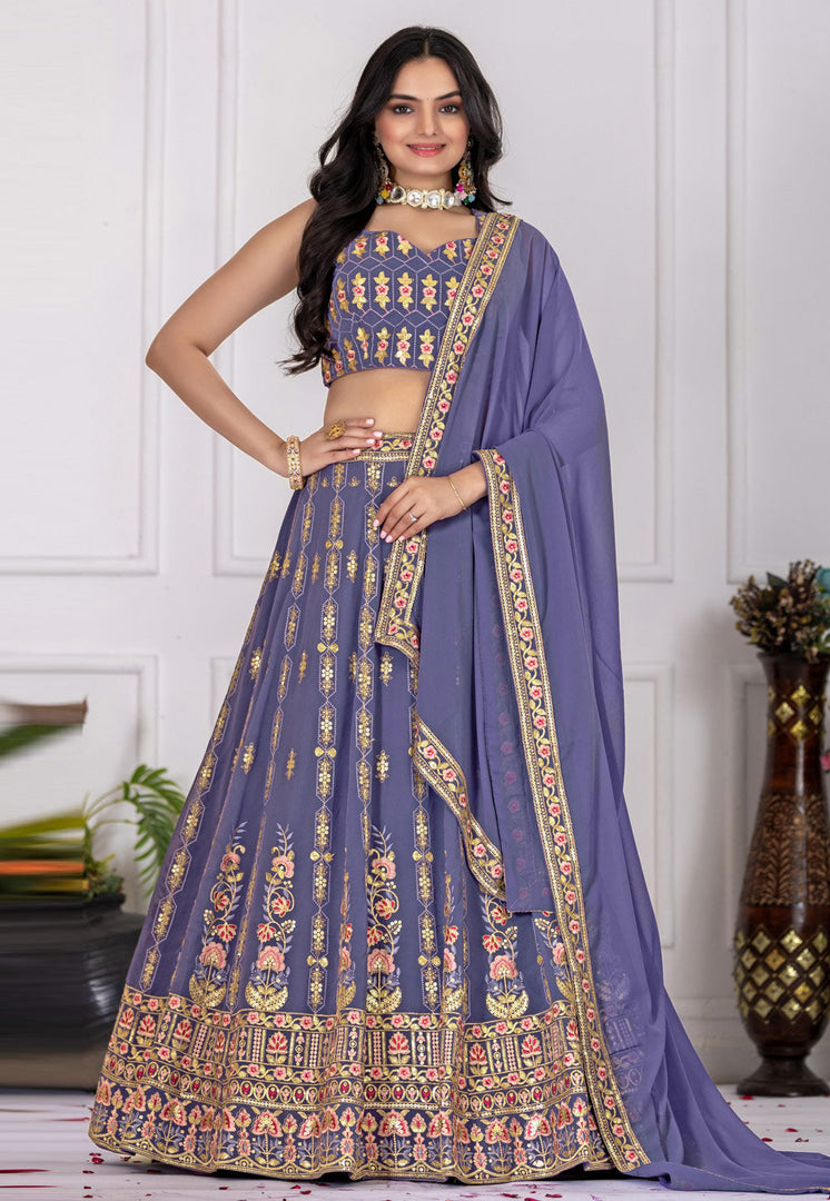 Lavender Faux Georgette Circular Lehenga Choli