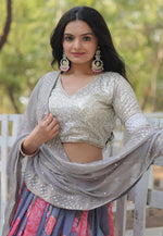 Load image into Gallery viewer, Lavender Faux Georgette Floral Lehenga choli
