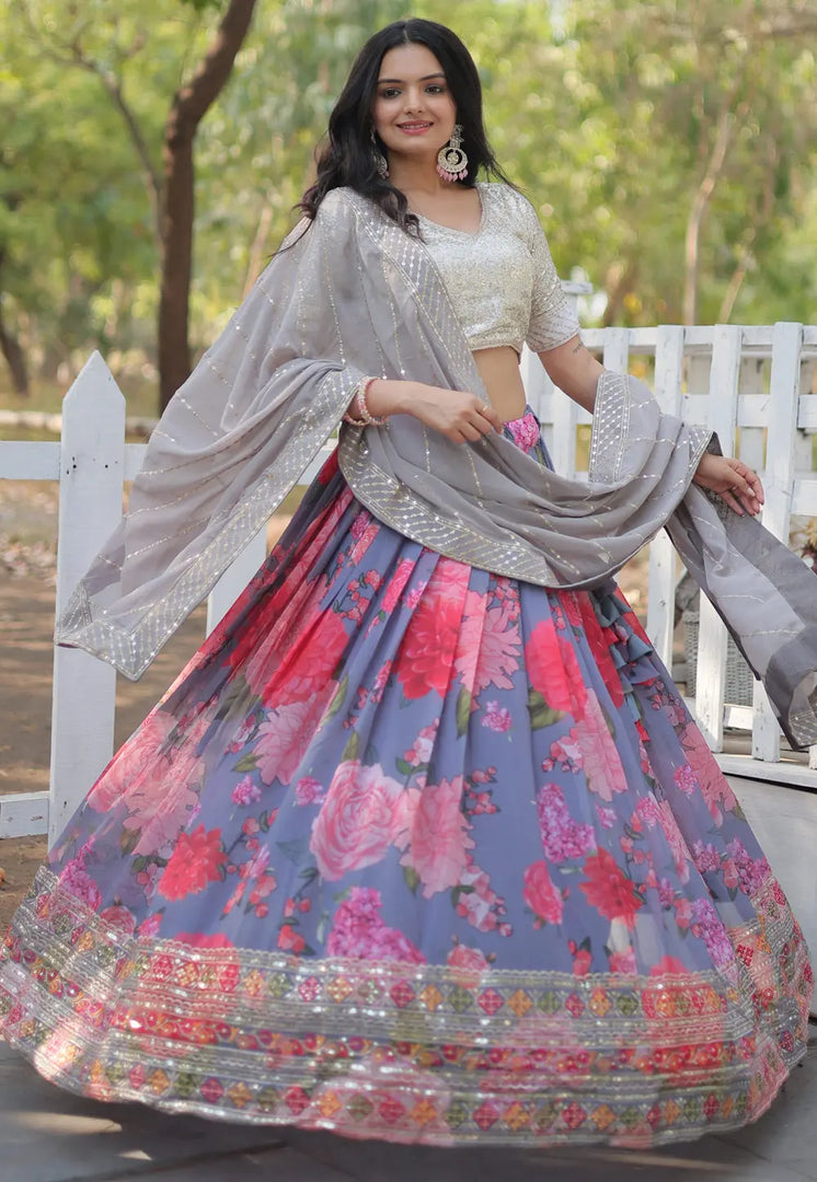 Lavender Faux Georgette Floral Lehenga choli