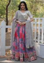 Load image into Gallery viewer, Lavender Faux Georgette Floral Lehenga choli
