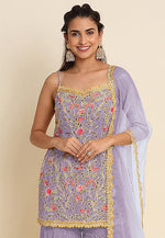 Load image into Gallery viewer, Lavender Faux Georgette Sharara Suit
