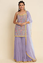 Load image into Gallery viewer, Lavender Faux Georgette Sharara Suit
