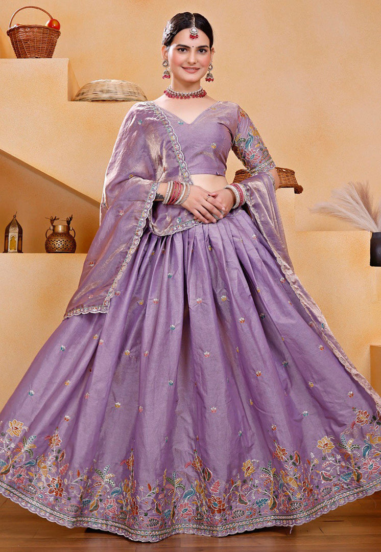 Lavender Georgette Circular Lehenga Choli
