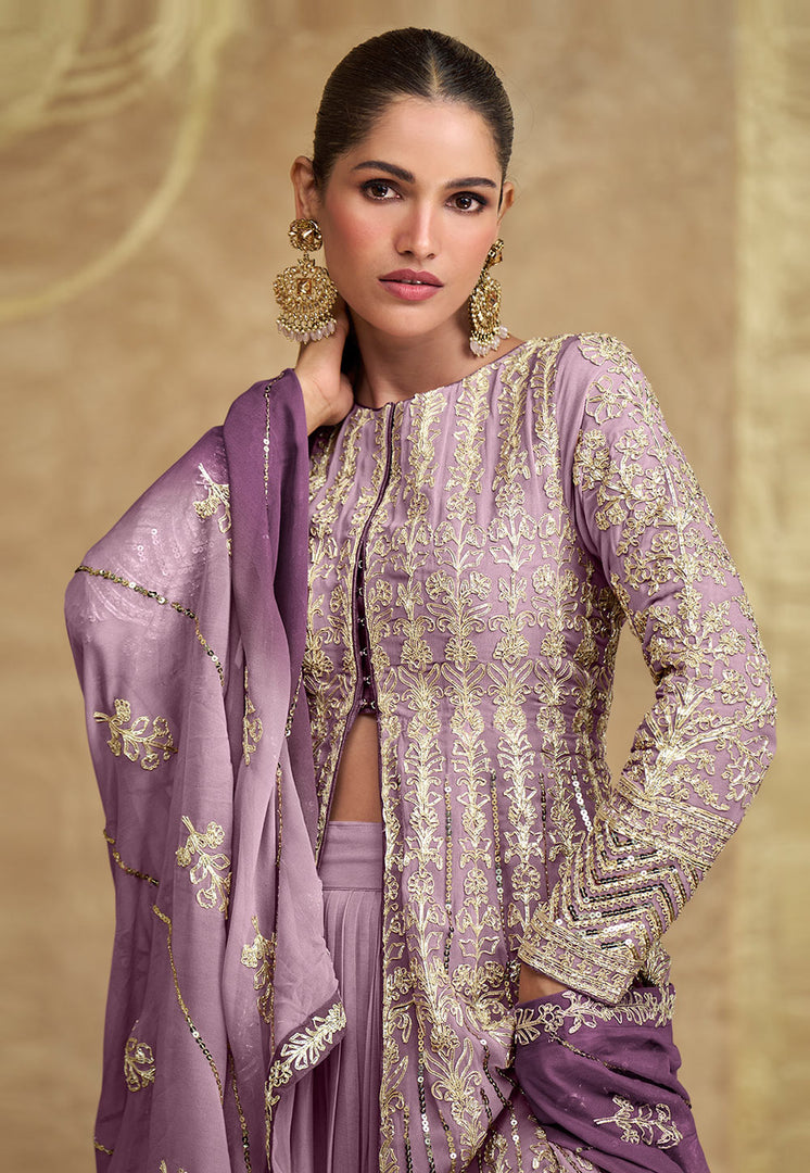 Lavender Georgette Indo Western Lehenga Choli