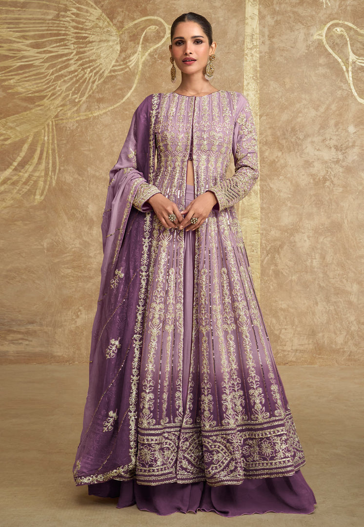 Lavender Georgette Indo Western Lehenga Choli