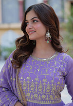 Load image into Gallery viewer, Lavender Georgette Readymade Anarkali Suit
