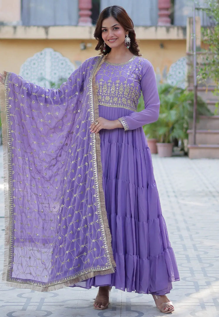 Lavender Georgette Readymade Anarkali Suit