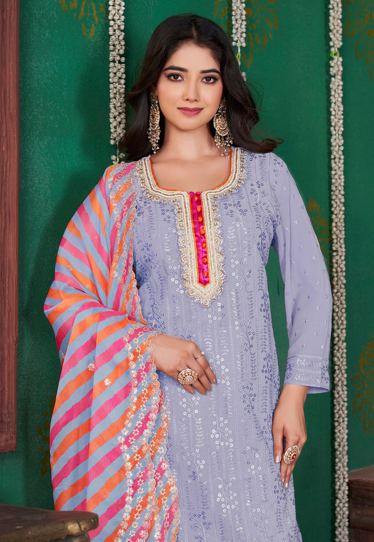 Lavender Georgette Readymade Gharara Suit