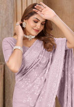 Load image into Gallery viewer, Lavender Georgette Saree With Blouse
