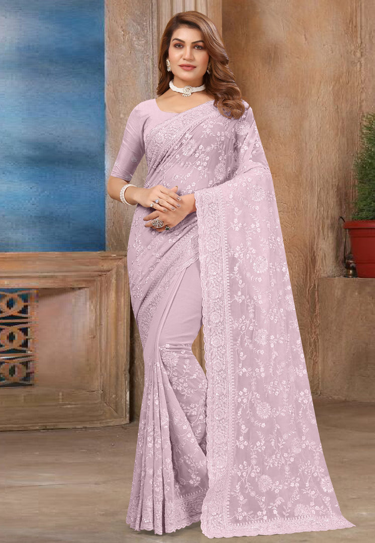 Lavender Georgette Saree With Blouse