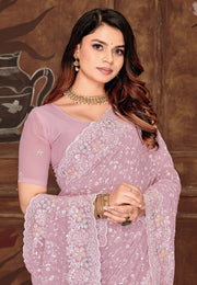 Lavender Georgette Saree With Blouse