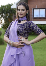 Load image into Gallery viewer, Lavender Georgette Saree With Blouse
