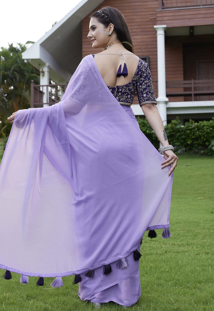 Lavender Georgette Saree With Blouse
