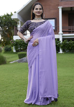 Load image into Gallery viewer, Lavender Georgette Saree With Blouse
