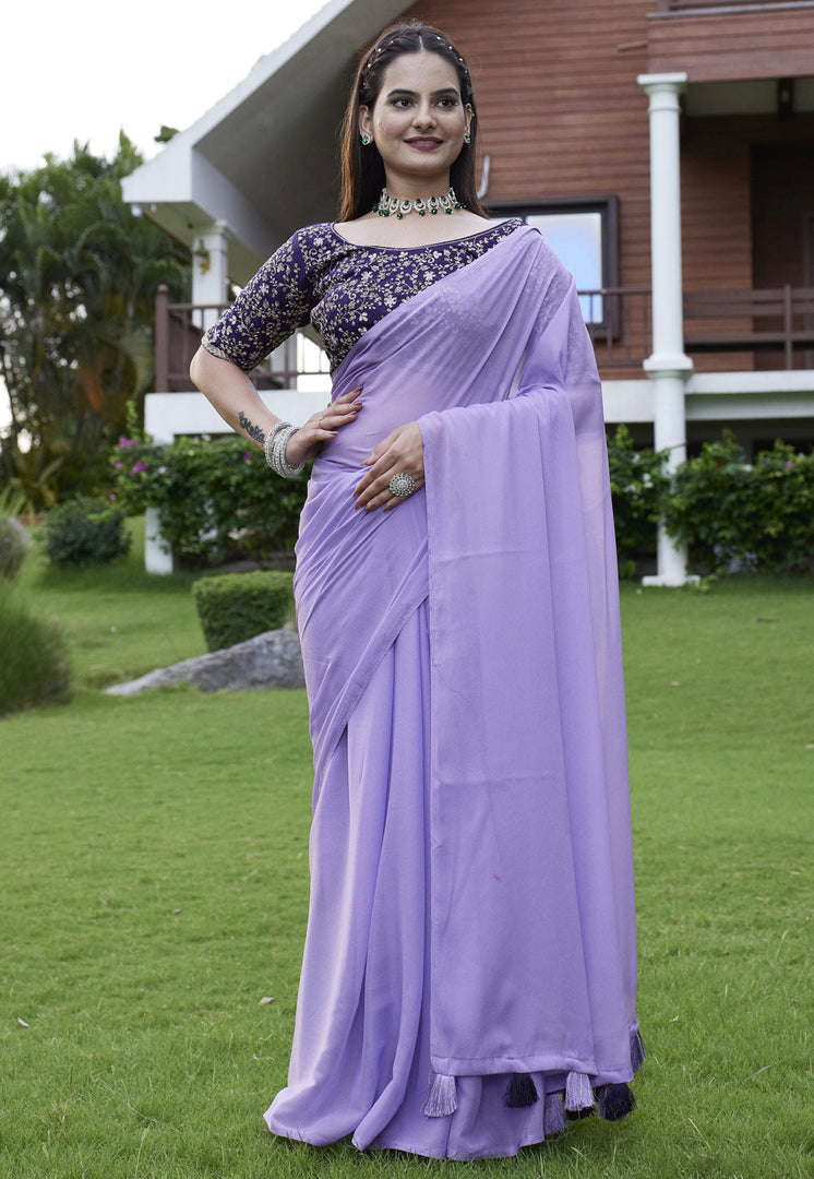 Lavender Georgette Saree With Blouse