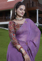 Load image into Gallery viewer, Lavender Georgette Saree With Blouse

