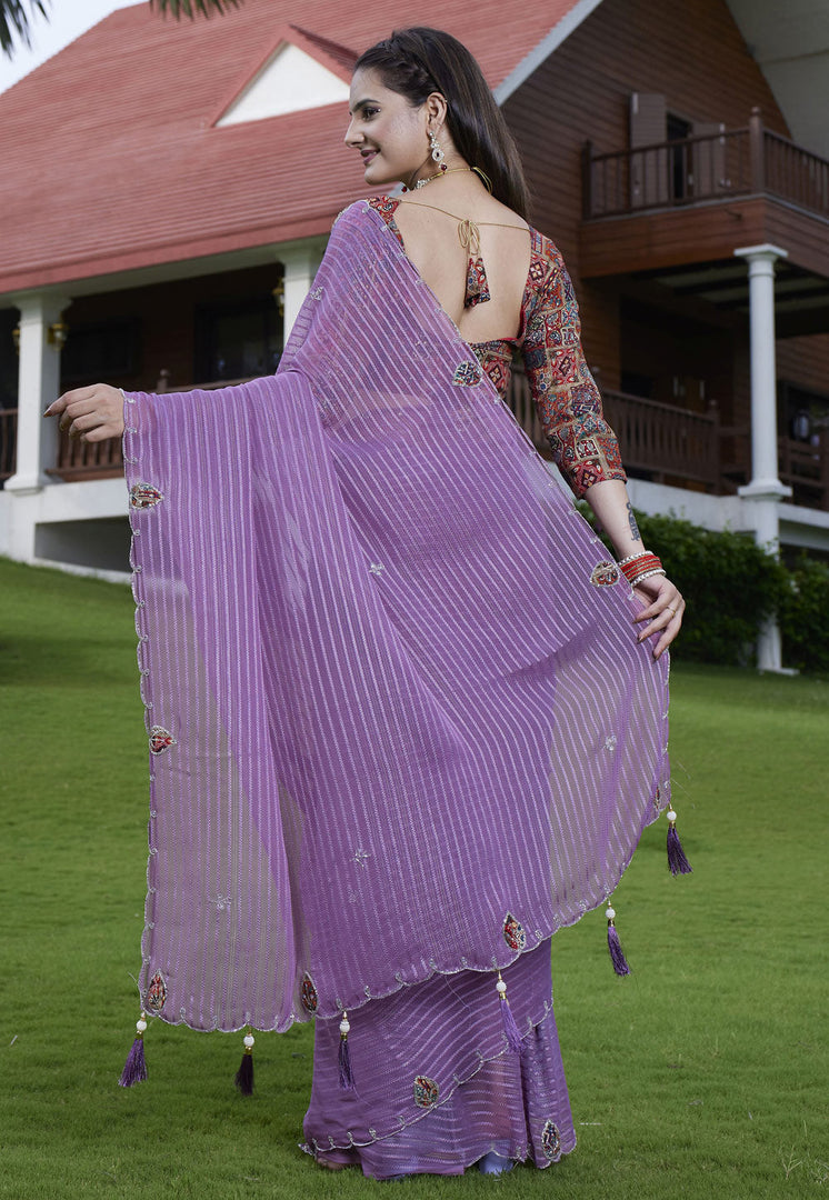 Lavender Georgette Saree With Blouse