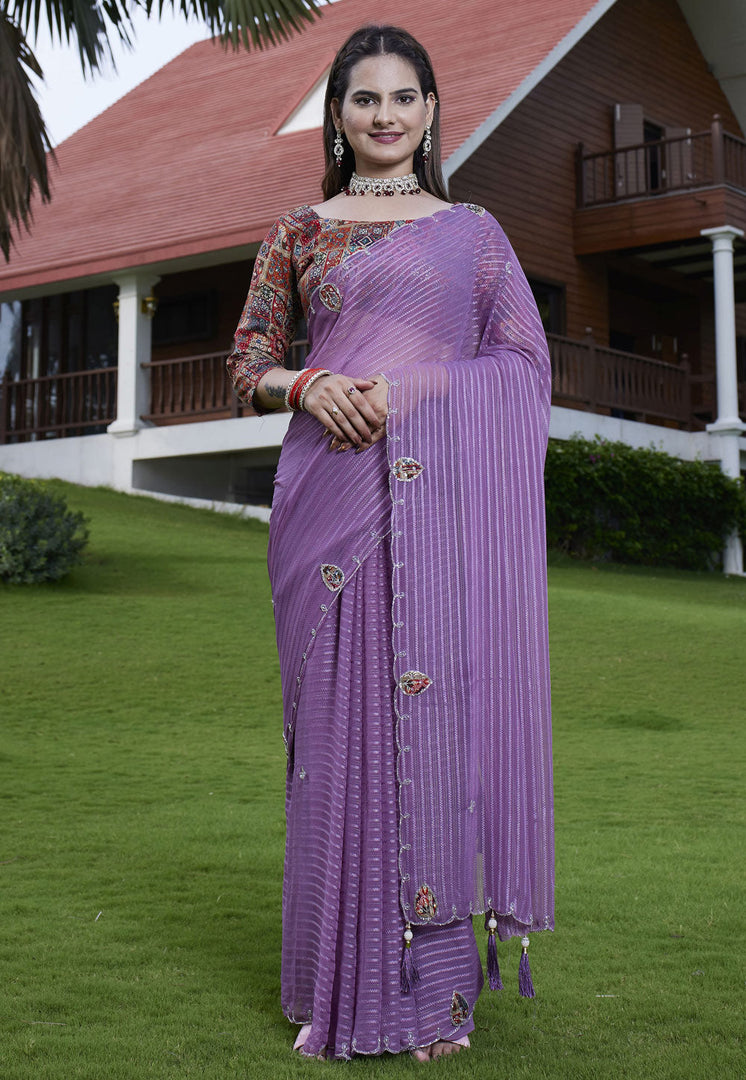 Lavender Georgette Saree With Blouse