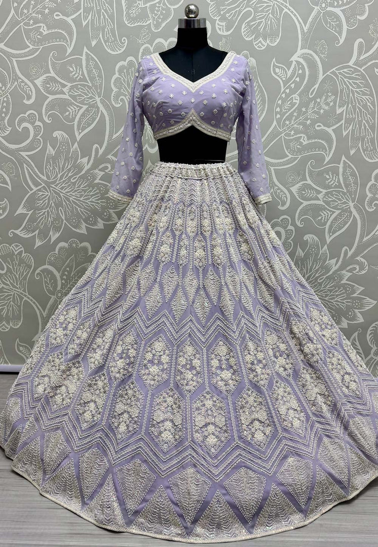 Lavender Georgette Wedding Lehenga Choli