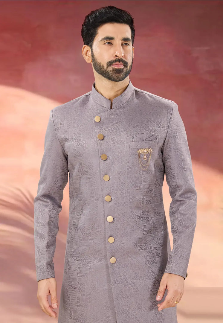 Lavender Jacquard Indo Western Suit