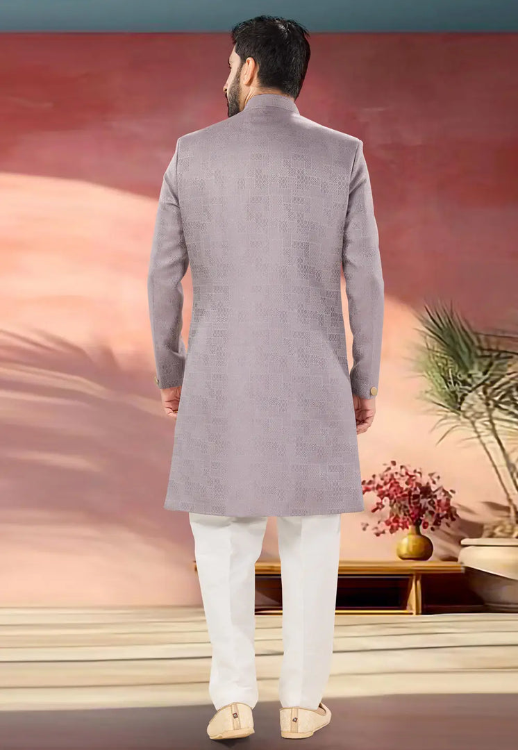 Lavender Jacquard Indo Western Suit