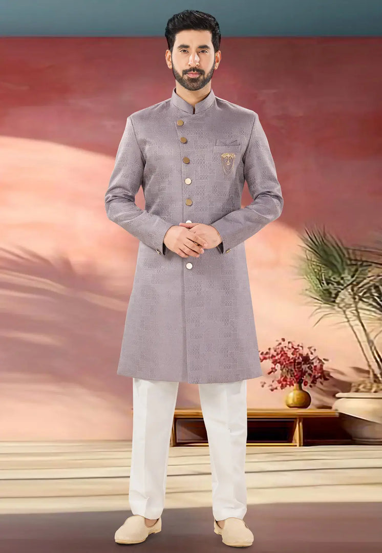 Lavender Jacquard Indo Western Suit