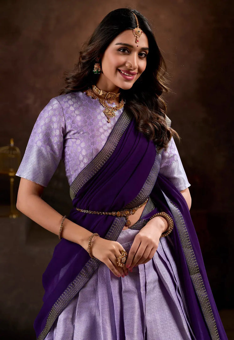 Lavender Jacquard Silk Readymade Lehenga Choli