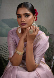 Lavender Linen Saree With Blouse