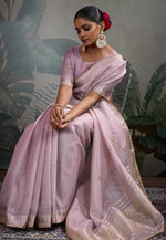 Load image into Gallery viewer, Lavender Linen Saree With Blouse
