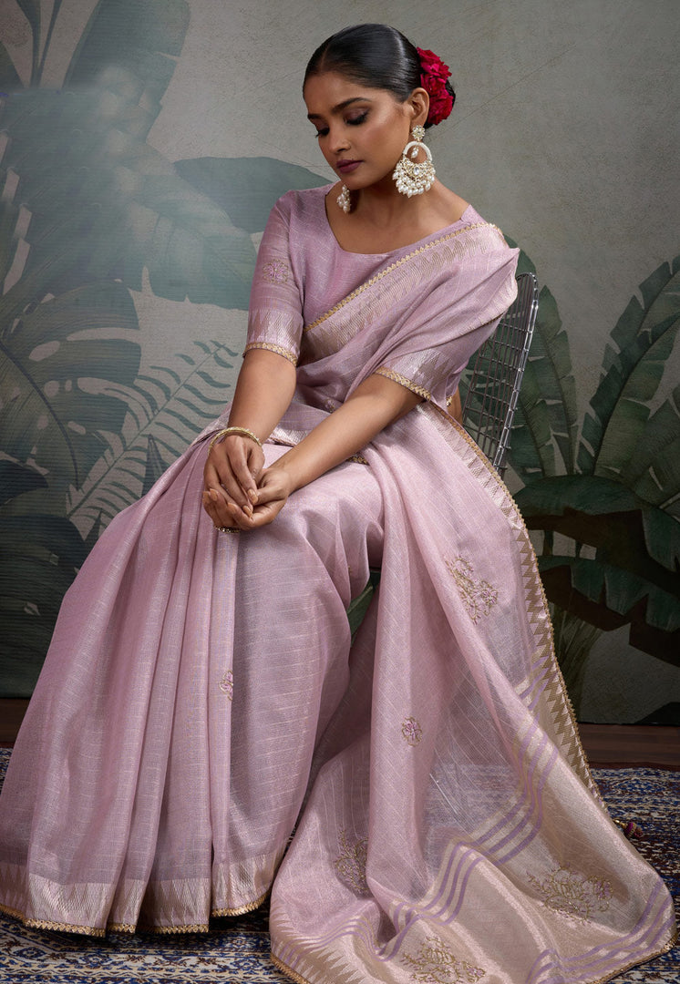 Lavender Linen Saree With Blouse