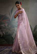 Load image into Gallery viewer, Lavender Linen Saree With Blouse
