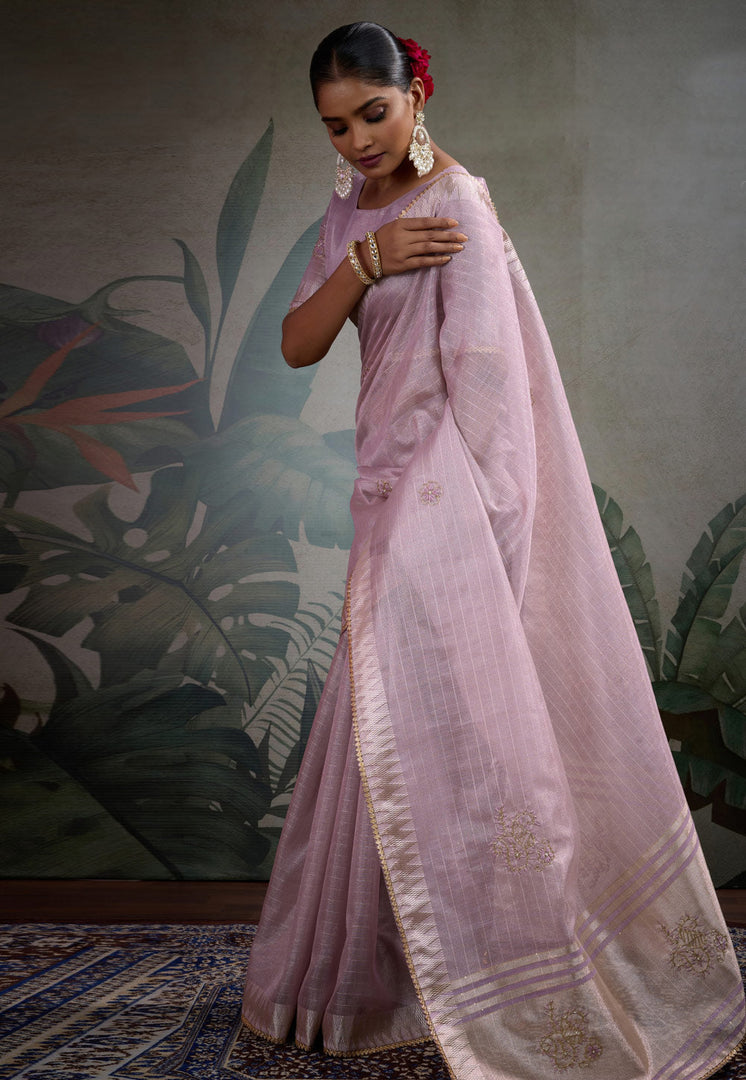 Lavender Linen Saree With Blouse