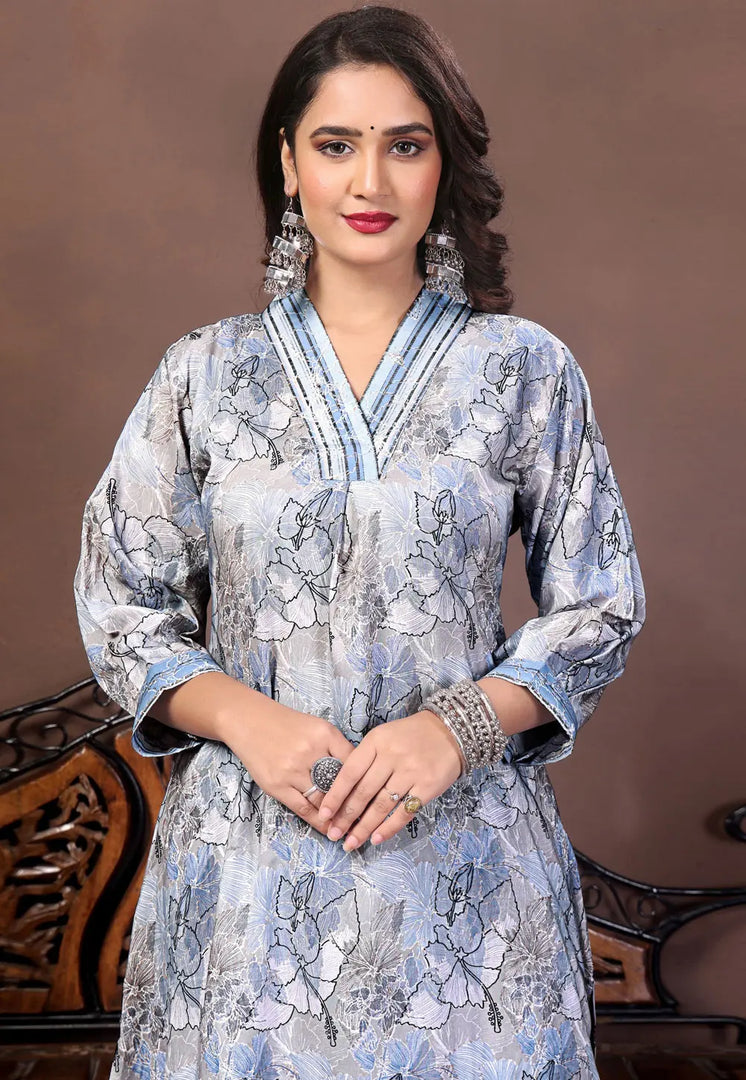 Lavender Muslin Kurta Set With Palazzo