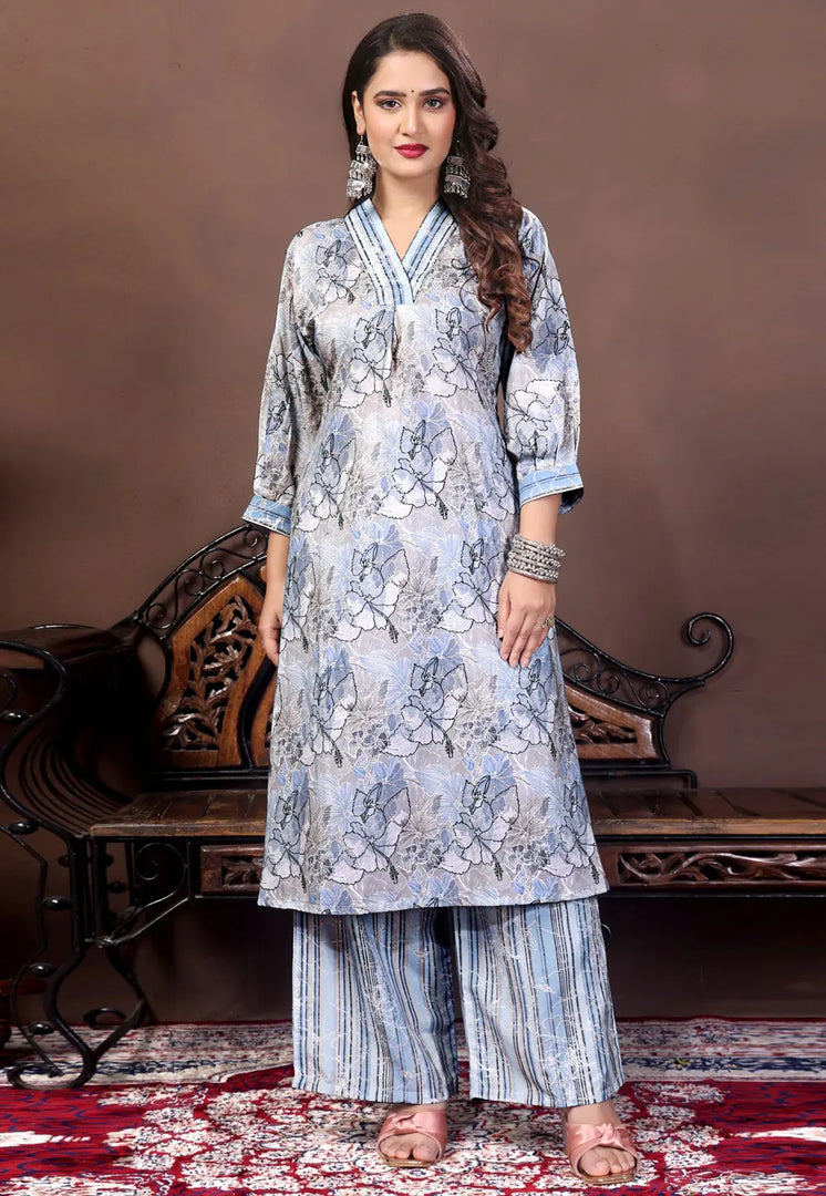 Lavender Muslin Kurta Set With Palazzo