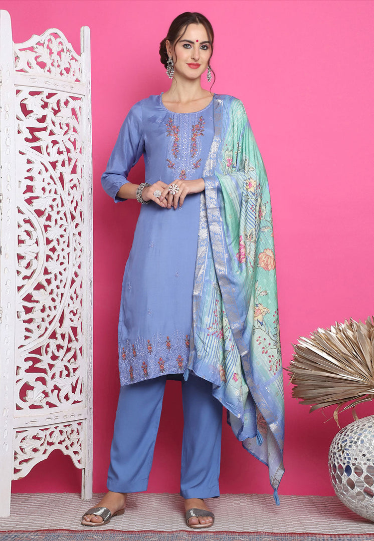 Lavender Muslin Pant Style Suit
