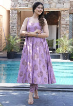 Load image into Gallery viewer, Lavender Muslin Readymade Anarkali Suit
