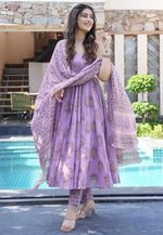 Load image into Gallery viewer, Lavender Muslin Readymade Anarkali Suit
