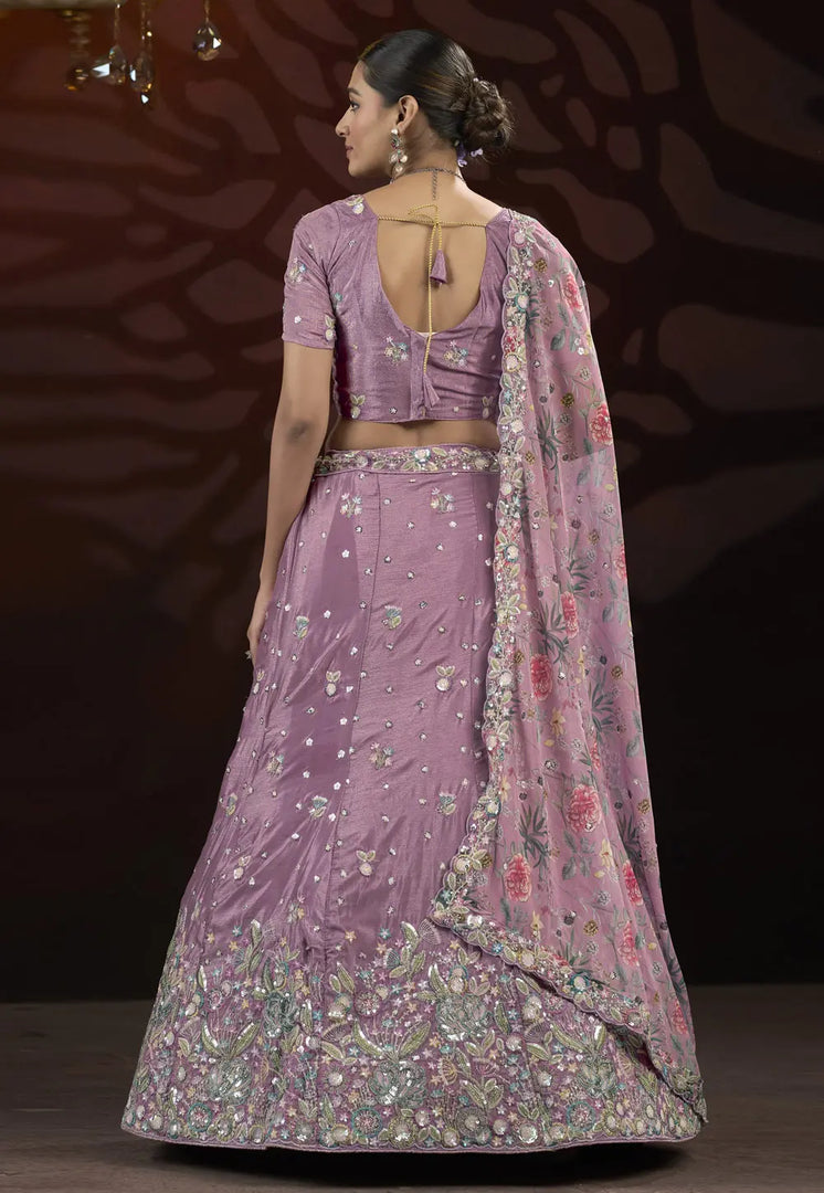 Lavender Net A Line Lehenga Choli