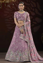 Load image into Gallery viewer, Lavender Net A Line Lehenga Choli

