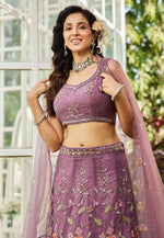 Load image into Gallery viewer, Lavender Net A Line Lehenga Choli
